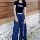 Short-sleeve Letter T-shirt / Wide-leg Jeans