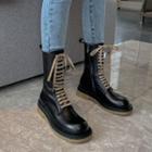 Genuine Leather Lace Up Platform Short Boots