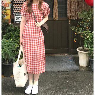 Puff Sleeve Plaid Dress