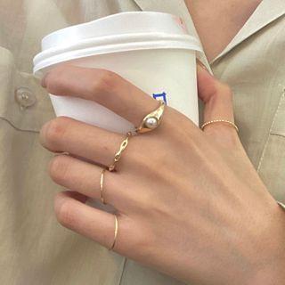 Set Of 5: Metal Ring 0908a - Set Of 5 - Gold - One Size