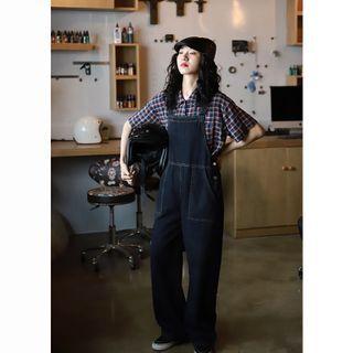Denim Jumper Pants Blue Black - One Size