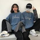 Couple Matching  Mock Two-piece Long-sleeve Lettering T-shirt As Shown In Figure - One Size