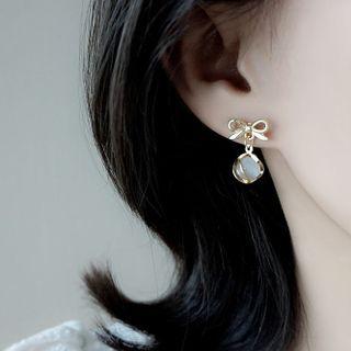 Sterling Silver Ribbon Cat Eye Stone Drop Earring 1 Pair - Gold - One Size