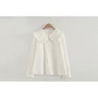 Peter Pan Collar Ruffled Plain Shirt White - One Size