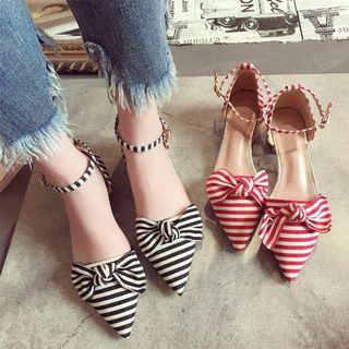 Bow Ankle Strap Stripe Pumps
