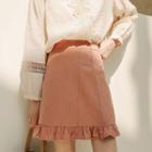 Plain Ruffle Hem Mini A-line Skirt