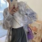 Distressed Tie-dyed Cardigan Gray & White - One Size