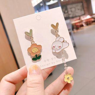 Non-matching Alloy Rabbit & Flower Dangle Earring 1 Pair - 01 - As Shown In Figure - One Size