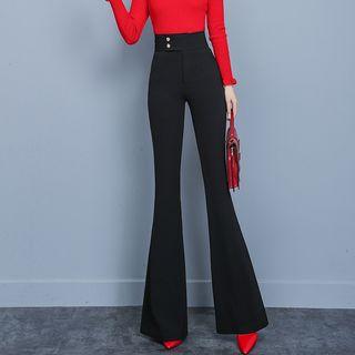 Buttoned High-waist Boot-cut Pants