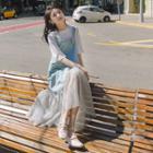 Midi Denim Jumper Dress / Plain Short-sleeve T-shirt