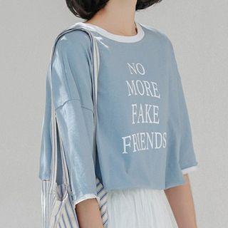 Lettering Printed Crewneck Short-sleeve Top