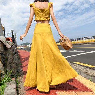 Set: Ruffle Trim Cropped Camisole + Maxi A-line Skirt