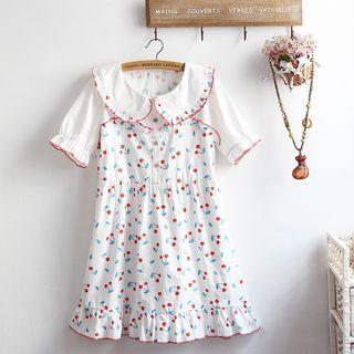 Short-sleeve Cherry Print Collar A-line Dress