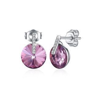 925 Sterling Silver Simple Fashion Purple Austrian Element Crystal Geometric Stud Earrings Silver - One Size