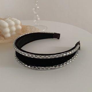 Rhinestone Velvet Headband Black - One Size