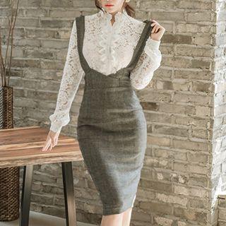 Lace Blouse / Suspender Pencil Skirt