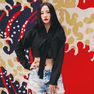 Cropped Sashed Jacket Black - One Size