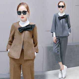 Set: Bow Woolen Jacket + Cropped Pants