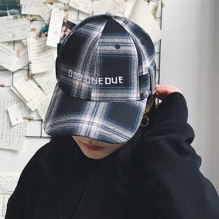 Lettering Embroidered Plaid Baseball Cap