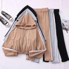 Set: Drawstring Hooded Jacket + Striped Slim-fit Pants