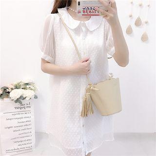 Dotted Short-sleeve Collared Dress As Shown In Figure - One Size