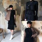 Mock-neck Tiered Long Dress Black - One Size