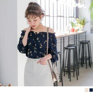 Off Shoulder Floral Lace Up Top