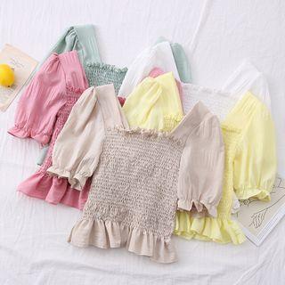 Ruffled-trim Smocked Crop Blouse