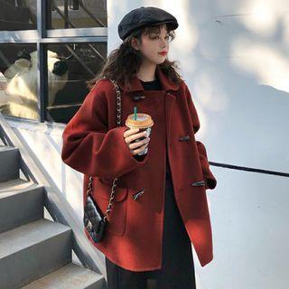 Front Pocket Plain Toggle Woolen Coat
