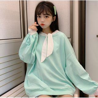 Contrast Trim Long-sleeve Oversize T-shirt