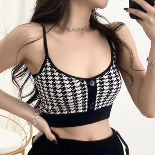 Sleeveless Houndstooth Crop Top