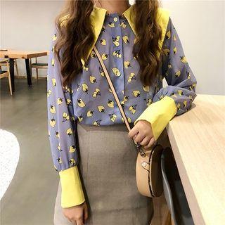 Pointed Collar Print Shirt