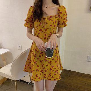 Short-sleeve Floral Mini Dress Floral - Yellow - One Size
