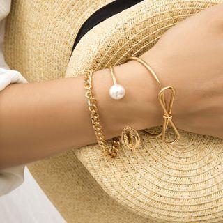 Set: Alloy Chain / Bow-accent / Faux Pearl Bracelet (assorted Designs)