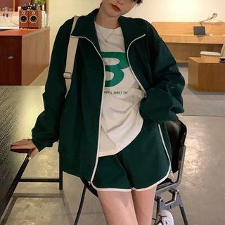Set : Oversize Color Block Zip Jacket + Oversize Pants