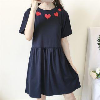 Embroidered Heart Short-sleeve A-line Dress