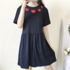 Embroidered Heart Short-sleeve A-line Dress