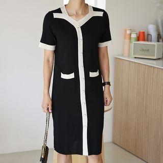 Contrast-trim Cardigan Dress