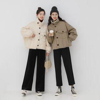Fleece-lined Stand Collar Button Jacket