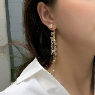 925 Sterling Silver Rhinestone Faux Pearl Dangle Earring 1 Pair - As Shown In Figure - One Size