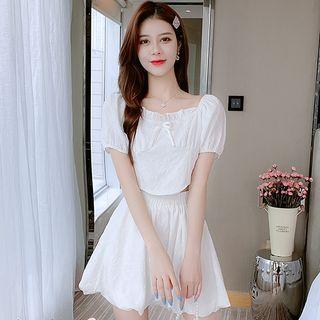 Set: Puff-sleeve Top + Mini A-line Skirt