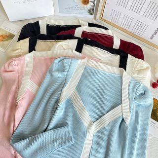 Contrasted Slim-fit Knit Top In 6 Colors