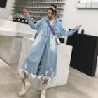Frayed Double-breasted Denim Trench Coat