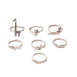 Set Of 7: Animal Alloy Ring (various Designs)