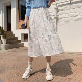 Band-waist Floral Embroidered Skirt