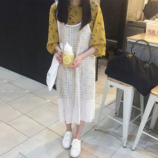 Set: Floral Chiffon Top + Spaghetti Strap Lace Dress