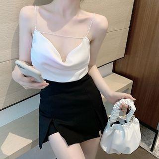 V-neck Sleeveless Top / Plain Slit Shorts