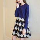 Print Panel Long-sleeve A-line Dress