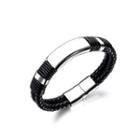 Fashion Simple Smooth Geometric Rectangular 316l Stainless Steel Leather Bracelet Silver - One Size