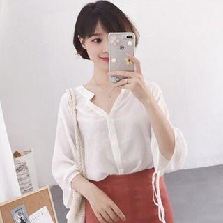 Plain Split Neck 3/4 Sleeve Blouse